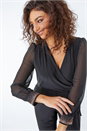 Black Petite Sequin Cuff Wrap Jumpsuit, Image 5 of 5