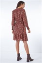 Rust Ditsy Floral Print Tie Neck Dress , Image 2 of 5