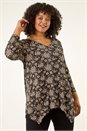 Black Curve Floral V-Neck Stretch Top, Image 1 of 5