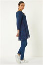 Navy  Lace Floral Print Hem Tunic Top, Image 3 of 5