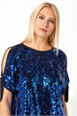 Blue Sparkle Sequin Cold Shoulder Top, Image 4 of 5