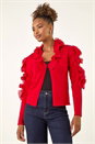 Red Ruffle Contrast Knit Cardigan, Image 4 of 5
