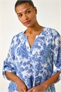 Blue Floral Print Wrap Hem Tunic Top, Image 4 of 5