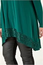 Jade Green Curve Sequin Hem Stretch Top, Image 5 of 5