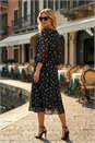 Black Polka Dot Pleat Neck Midi Dress, Image 3 of 5