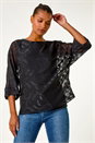 Black Zig Zag Burnout Overlay Tunic Top, Image 2 of 5