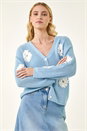 Light Blue  Daisy Detail Knit Cardigan, Image 5 of 8