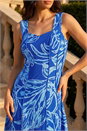 Blue Abstract Leaf Print Panel Dress, Image 4 of 4