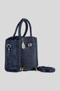Navy Genuine Leather Structured Handbag with Detachable Crossbody Strap, Image 4 of 4