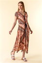 Orange Geo Contrast Print Hanky Hem Dress, Image 1 of 4