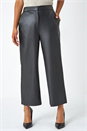 Black Faux Leather Wide Leg Crop Trousers, Image 2 of 6