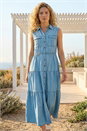 Light Denim Collared Tiered Maxi Dress, Image 2 of 4