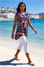Navy  Leaf Print Hanky Hem Tunic Stretch Top, Image 2 of 4