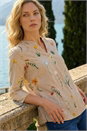 Taupe Floral Stripe Pleated Top, Image 1 of 4