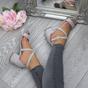 Grey AJVANI Grey Mid Block Heel Crossed Straps Sandals, Image 5 of 6