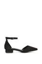 Black XY LONDON Black 'Jenny' Low Heel Flat Pointed Toe Ankle Strap Court Shoes, Image 1 of 5