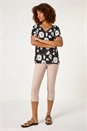 Black Textured Floral Print V-Neck Stretch Top, Image 2 of 5