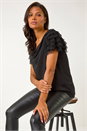 Black Cowl Neck Shoulder Sequin Frill Top, Image 1 of 5