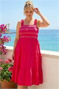 Pink Curve Strappy Shirred Midi Dress, Image 3 of 4
