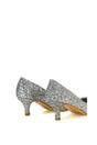 Silver XY LONDON Silver 'Gwyneth' Pointed Toe Mid Stiletto Kitten Heel Court Shoes, Image 3 of 4