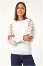 Ivory  Sheer Feather Sleeved Jumper, Image 5 of 5