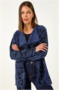 Denim Blue Textured Fringe Collar Detail Cardigan, Image 1 of 5