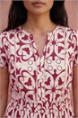 Wine Petite Print Elasticated Waist Midi Dress , Image 4 of 4