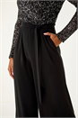 Black Sequin Wrap V-Neck Stretch Jumpsuit, Image 5 of 6