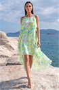 Lime Abstract Chiffon Ruffle Detail Midi Dress, Image 1 of 4