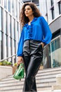 Royal Blue Satin Ruffle Neck Blouse , Image 6 of 7