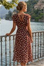 Brown Polka Dot V-Neck Frill Midi Dress, Image 3 of 4