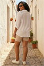 Ivory  Curve Lace Detail Crinkle Blouse, Image 3 of 4