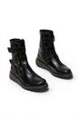 Black Womens Leather Ankle Biker Boots-SCOP110, Image 2 of 5