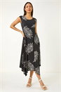 Black Floral Hanky Hem Maxi Dress, Image 2 of 5