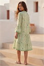 Sage Leaf Print Tiered Boho Dress, Image 3 of 4