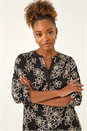 Beige Floral Puff Print Stretch Top, Image 1 of 5