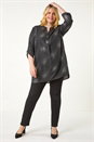 Black Curve Abstract Print V-Neck Button Top, Image 2 of 5