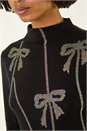Black Diamante Bow High Neck Knit Jumper, Image 6 of 6