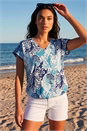 Blue Marine Print Ric Rac Trim Top, Image 2 of 4