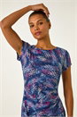 Navy  Abstract Print Gathered Shift Dress, Image 4 of 5