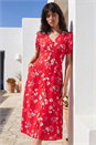 Red Floral Ruched Sleeve Dress, Image 1 of 4