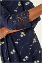 Navy  Printed Lace Cuff Stretch Top, Image 5 of 5