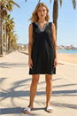 Black Trim Detail V-Neck A-Line Dress, Image 2 of 4