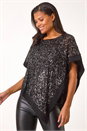 Black Sequin Overlay Stretch Tunic Top, Image 2 of 5