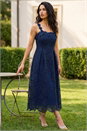 Navy Dusk Floral Crochet Midi Dress, Image 1 of 4