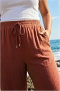 Rust Curve Linen Blend Cropped Trousers, Image 4 of 4