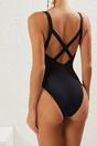 Black Plunge Mesh Panel Detail High Leg Swimsuit, Image 5 of 5