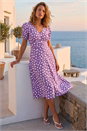 Lilac Heart Print Ruched Midi Dress, Image 2 of 4
