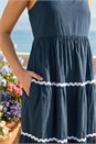 Navy  Ric Rac Tiered Midi Dress, Image 4 of 4