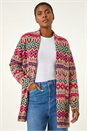 Natural  Geometric Pattern Knit Cardigan, Image 2 of 5